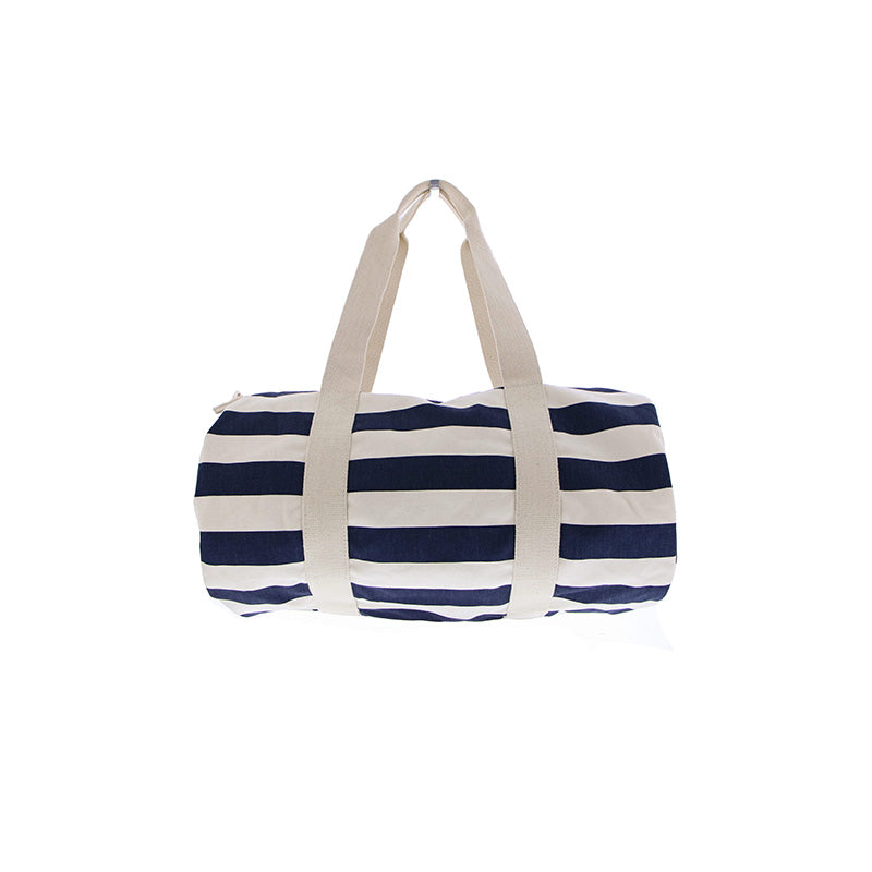 Sporttas Katoen Streep Naturel Donker Blauw