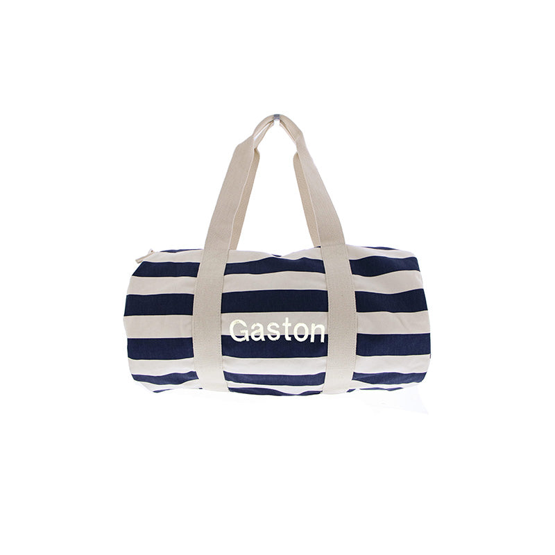 Sporttas Katoen Streep Naturel Donker Blauw