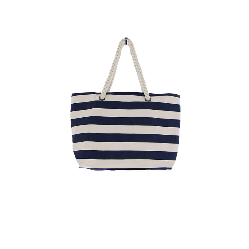 Strandtas Streep Naturel Donker Blauw