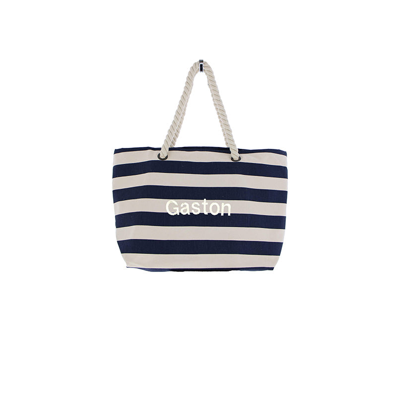 Strandtas Streep Naturel Donker Blauw
