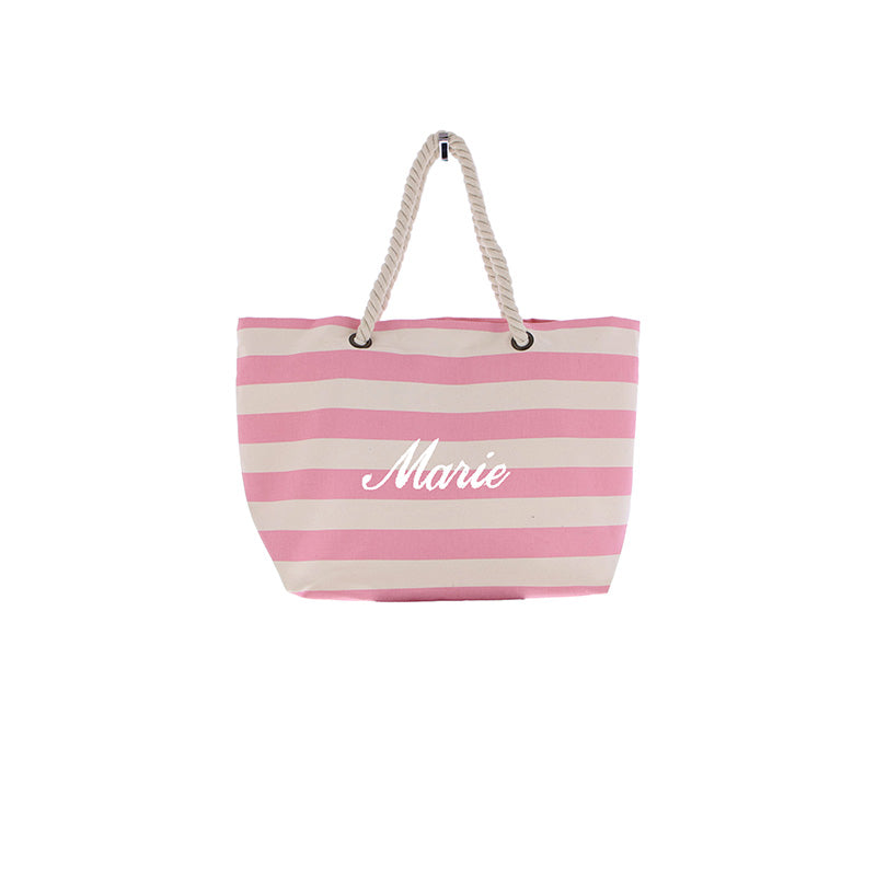 Strandtas Streep Naturel Roze