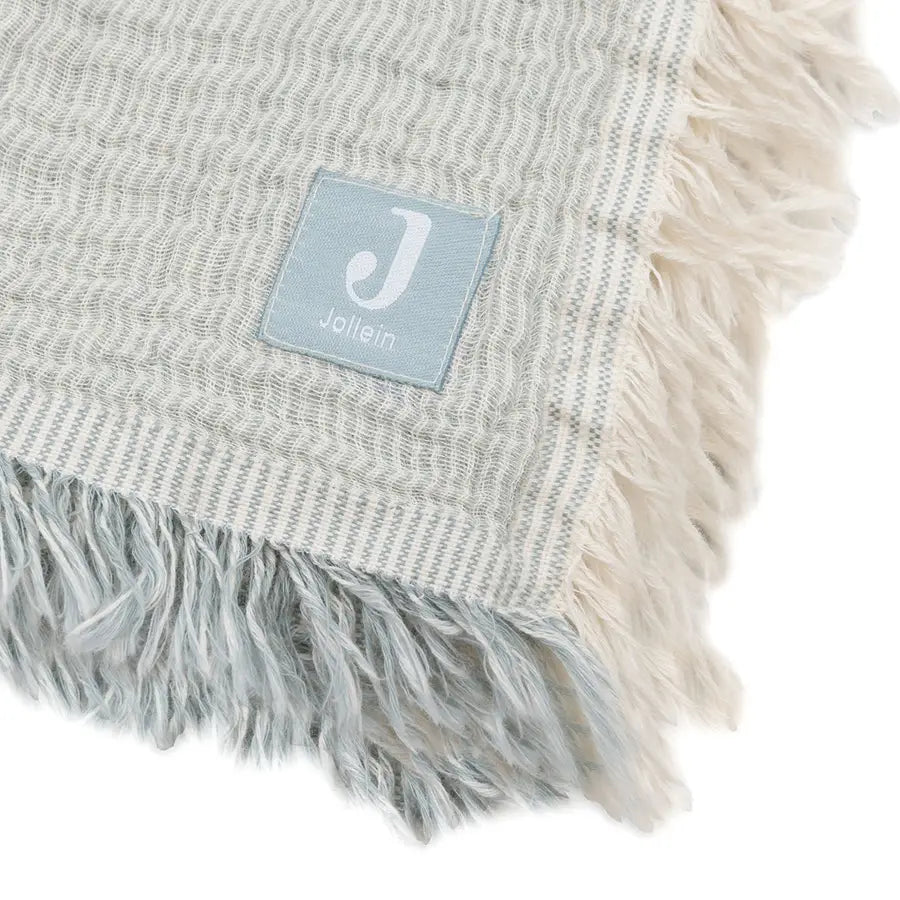 Jollein Deken Wieg Fringe Stripe Sea Green/Ivory 75 x 100cm