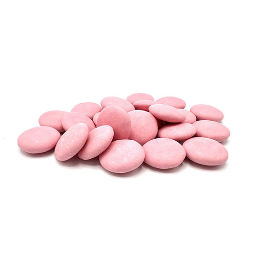 Een verzameling XXL terracotta roos matte confetti suikerbonen van Papa Chocolat, ideaal voor doopsuiker.