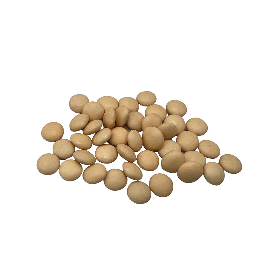 Gelakte mini confetti suikerbonen blush roos – glanzende suikerbonen met een kern van melkchocolade, perfect voor doopsuikerconcepten.