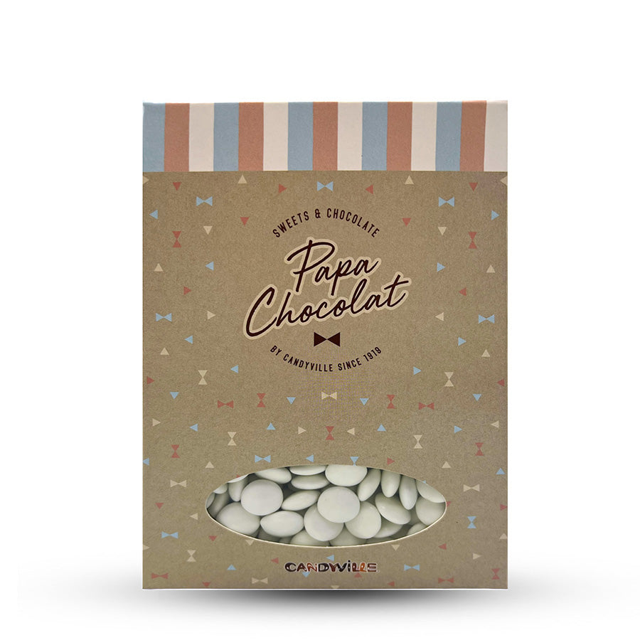 Een doos van 1 kg met ongeveer 750 matte confetti suikerbonen in pastelblauw, perfect voor doopsuikerzakjes en doosjes.