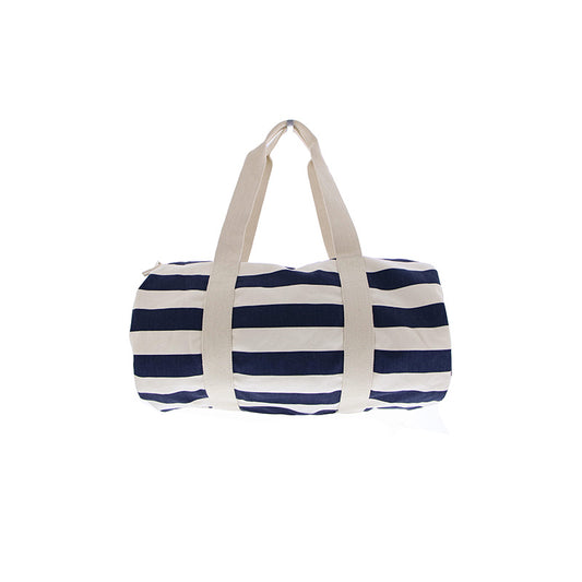 Sporttas Katoen Streep Naturel Donker Blauw