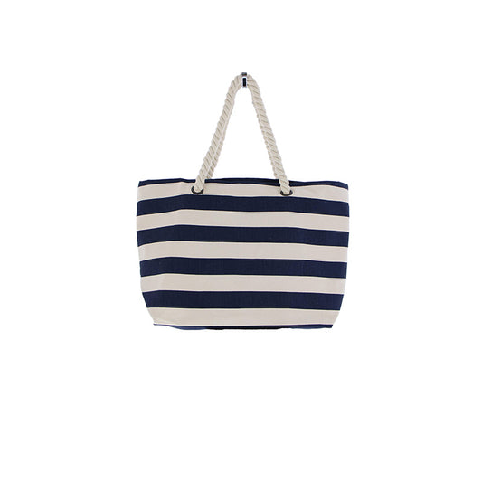Strandtas Streep Naturel Donker Blauw