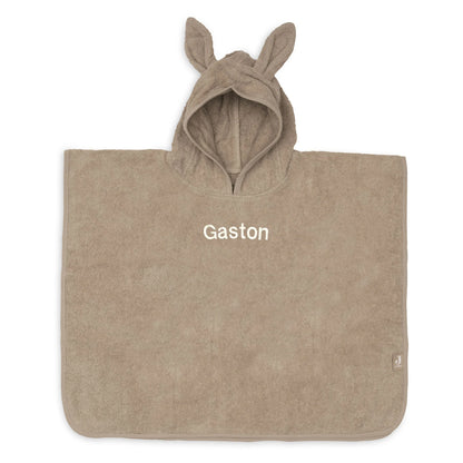 Jollein badponcho Milky Coffee met de naam Gaston geborduurd vooraan