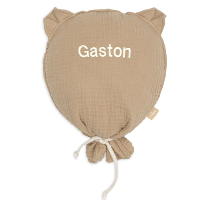 Jollein ballon Teddy Bear in hydrofiel katoen met de naam Gaston geborduurd op de ballon